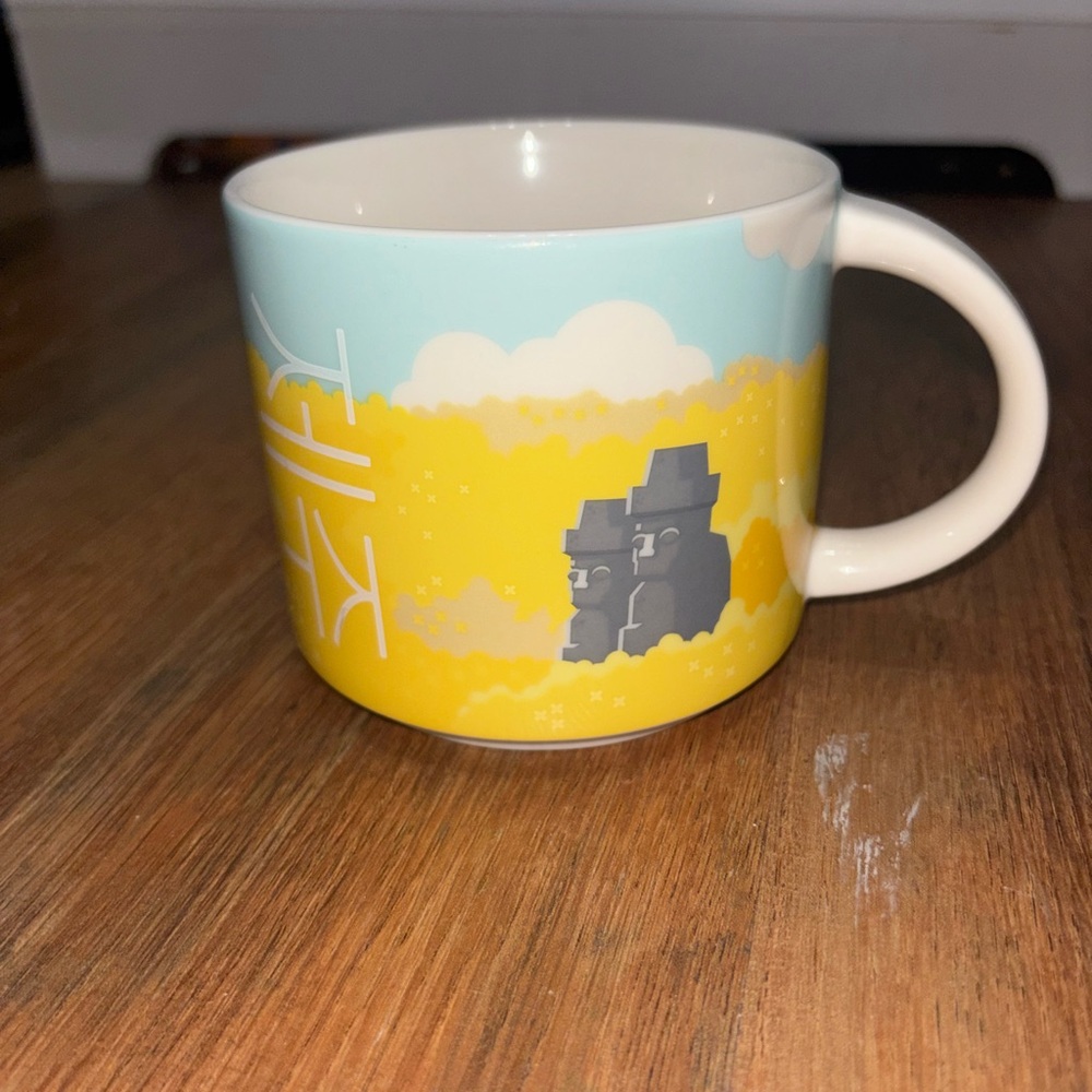 Starbucks Yellow and Blue Mug with Cloud Design